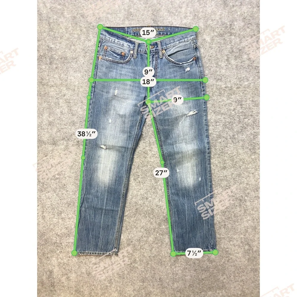 Vintage American Eagle Original Straight‎ Jeans Mens 28x30 Blue Distressed Denim